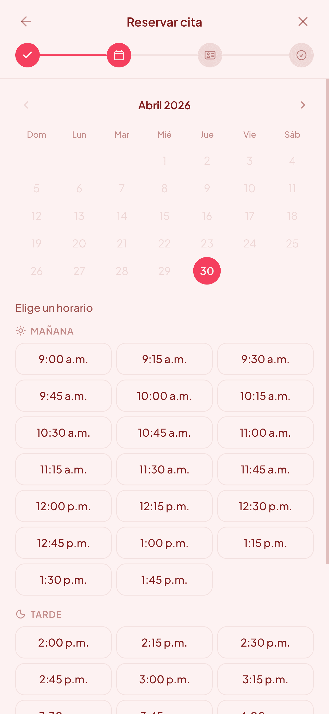 Cliente eligiendo fecha y hora