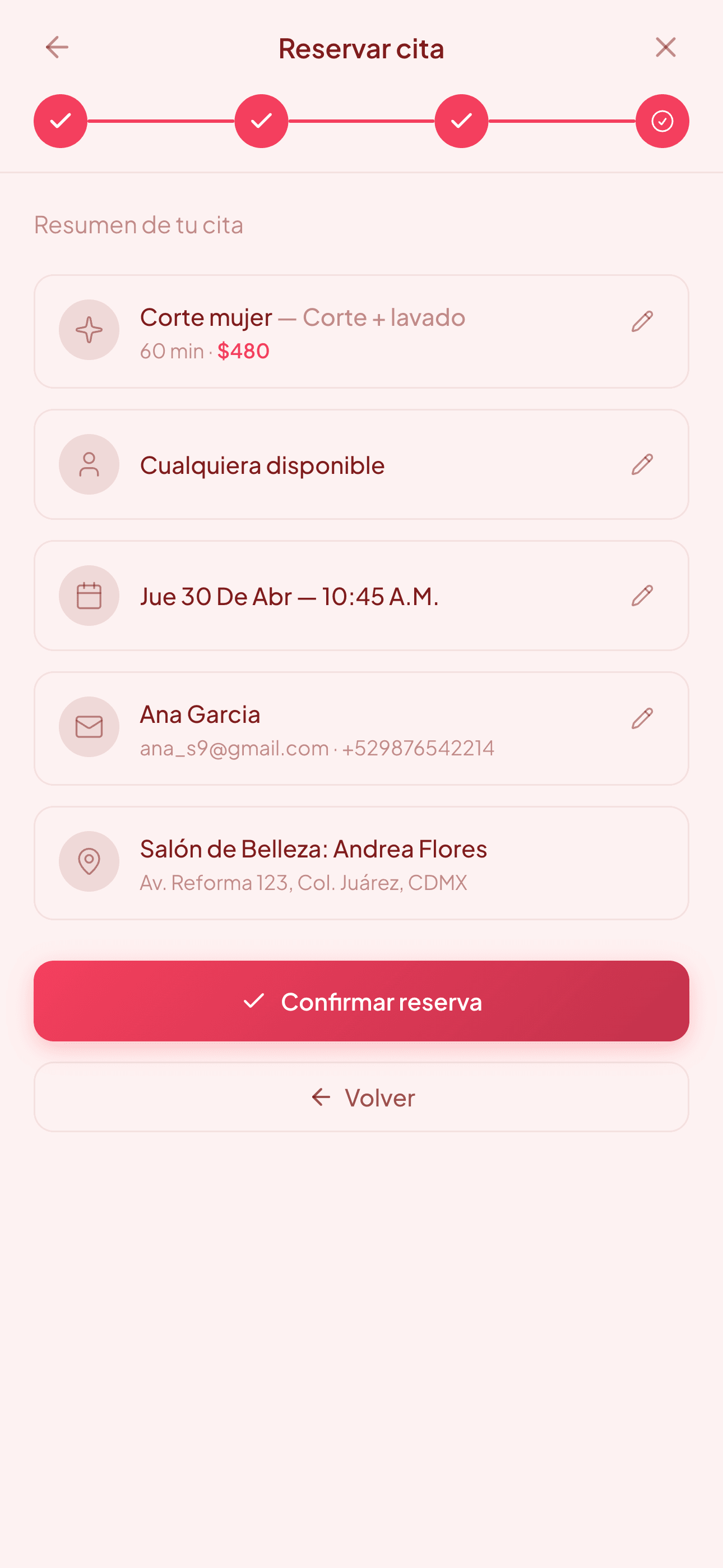 Confirmación de la reserva